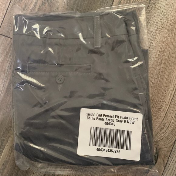 NWT LANDS' END PERFECT FIT PLAIN FRONT CHINO PANTS ARCTIC GRAY 9 - Picture 3 of 6